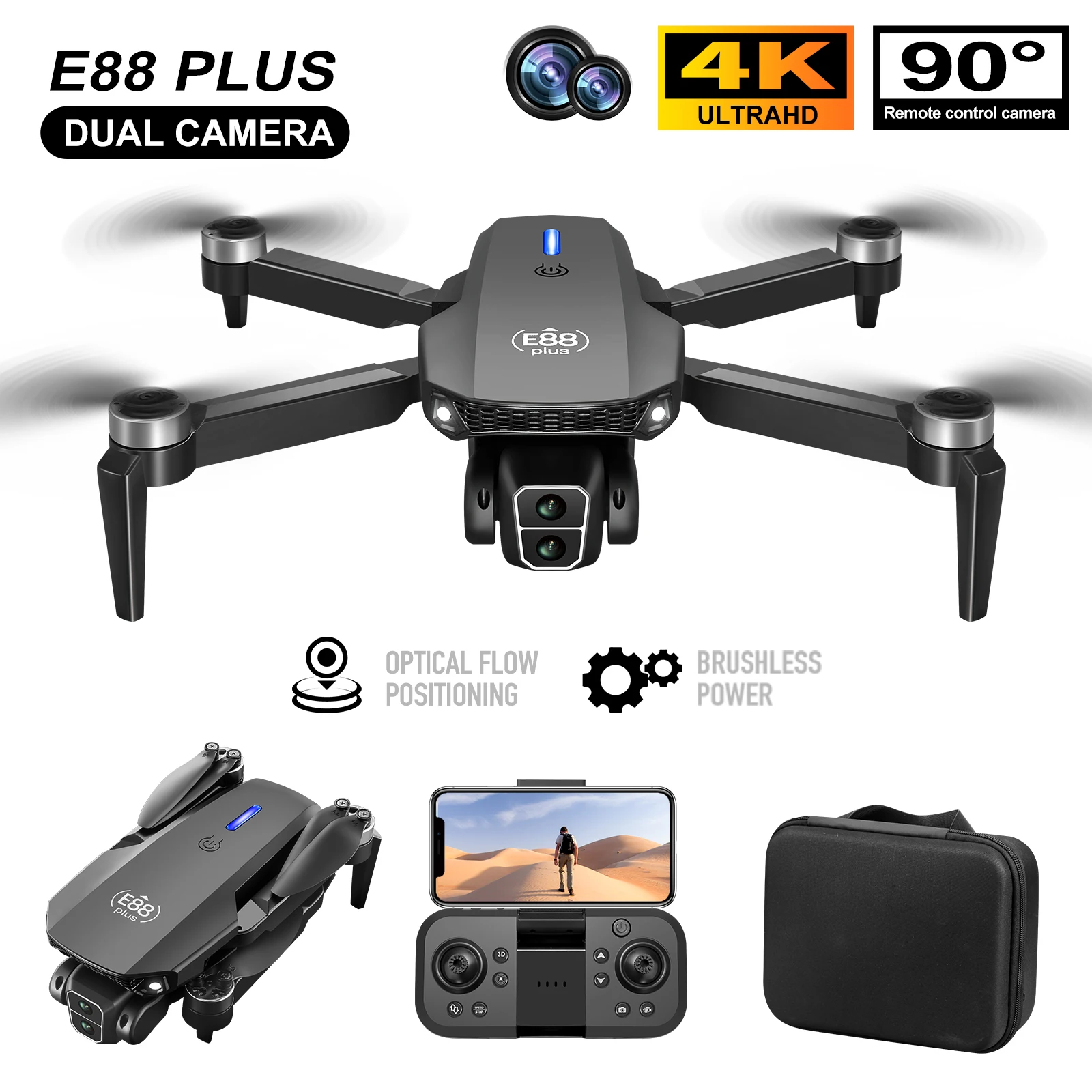 Novo drone quadricóptero E88 P - Drone Battery Box avaliação e preço